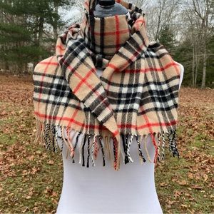 JONATHAN RICHARD SCARF IRELAND LAMBSWOOL NOVA CHECK UNISEX TAN WHITE RED BLACK